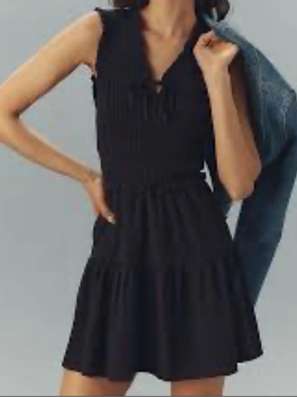 Paige Fraise Sleeveless Smocked Mini Dress Black Tie Front Lined Size L NWOT